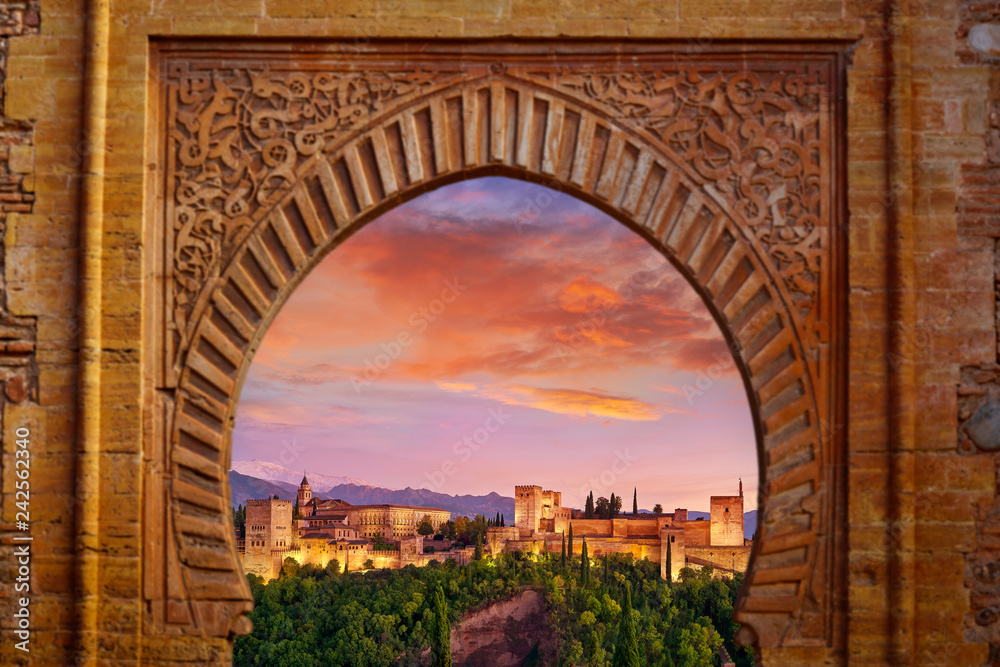 Alhambra arch Granada illustration mount - obrazy, fototapety, plakaty 