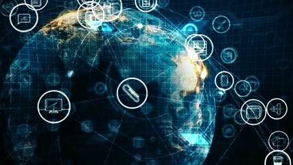 Poster - Digital animation of globe spinning with networks making connections