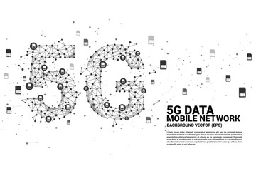 Poster - Vector Polygon dot connect line shaped 5G mobile networking networking. Concept for mobile sim card technology and network.
