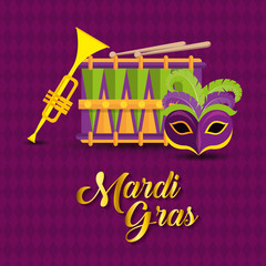 Wall Mural - mardi gras with mask and trumpet with drum