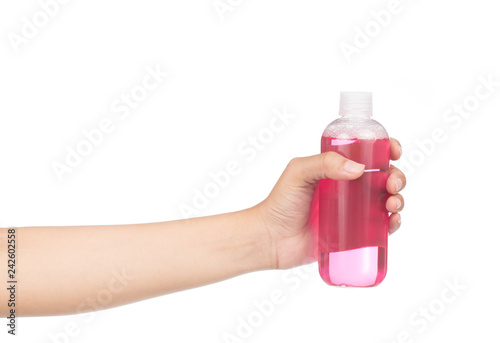 Fotografía hand holding plastic bottle isolated on white background