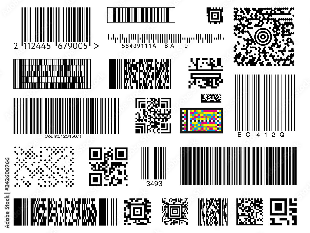 All Types Bar Code Graphic collection of different types of bar and QR codes isolated on ...