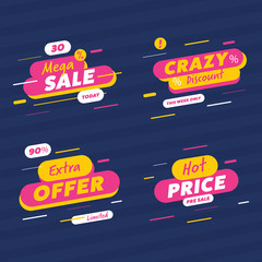 Canvas Print - Colorful collection of labels showing crazy and hot discounts on blue background 