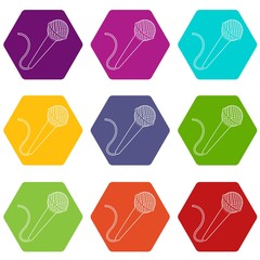 Wall Mural - Microphone icons 9 set coloful isolated on white for web