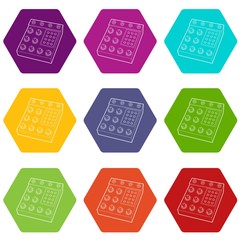 Poster - Retro studio equalizer icons 9 set coloful isolated on white for web