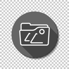 Poster - Folder of pictures or photos, gallery, outline linear icon. flat icon, long shadow, circle, transparent grid. Badge or sticker style