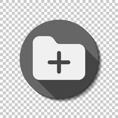 Poster - Folder with plus mark, business icon. flat icon, long shadow, circle, transparent grid. Badge or sticker style