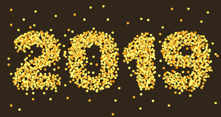 Wall Mural - vector image of figures 2019, made up of gold sequins, glitters, sequins