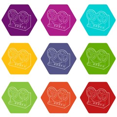 Poster - Retro recorder icons 9 set coloful isolated on white for web