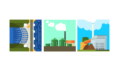 Sticker - Power plants, clean and polluting energy generation production, alternative energy vector Illustration