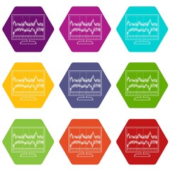 Poster - Equalizer monitor icons 9 set coloful isolated on white for web
