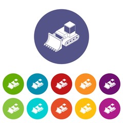 Poster - Bulldozer icons color set vector for any web design on white background