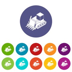 Poster - Construction bulldozer icons color set vector for any web design on white background