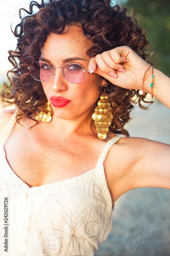 Party Girl At Summer Festival Wearing Pink Sunglasses Buy This