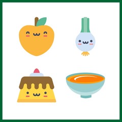 4 vegetarian icon. Vector illustration vegetarian set. peach and scallion icons for vegetarian works