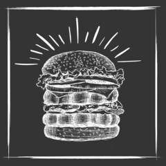 Wall Mural - Vector black hand drawn burger on white background