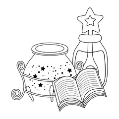 Sticker - magic witch cauldron with potion bottle and book