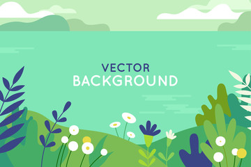Wall Mural - Vector illustration in trendy flat simple style - spring and summer background with copy space for text - landscape