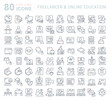 © M.Style - Set Vector Line Icons of Freelancer and Online Education.