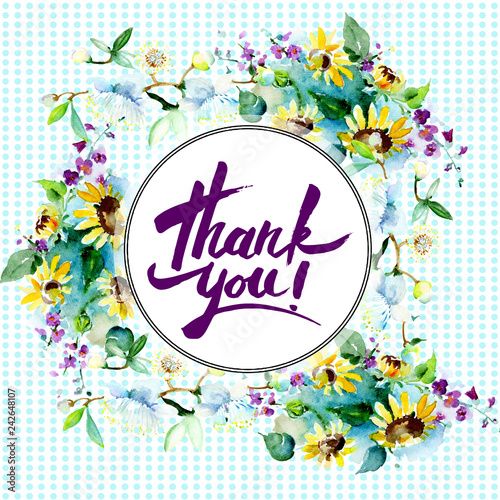 Bouquet Flowers Watercolour Drawing Watercolor Background Illustration Set Frame Border Square Thank You Calligraphy Stock Photo Adobe Stock bouquet flowers watercolour drawing