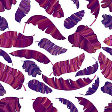 A Seamless Pattern Of Exotic, Vibrant Purple Leaves Of A Banana.