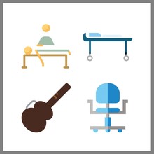 4 Chair Icon. Vector Illustration Chair Set. Guitar Protector And Relaxing Icons For Chair Works