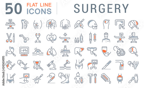 Fotomural Set Vector Line Icons of Surgery.