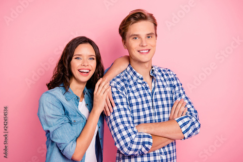 Close up photo of standing confident she her he him his pair in Poster Mural XXL