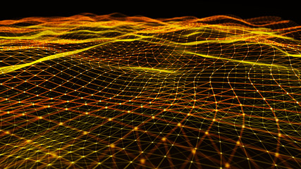 Aufkleber - Abstract digital background with cybernetic particles. Plexus geometric effect Big data with compounds. Musical wave of particles. Low poly mesh. Flow. Wave. 3D rendering.