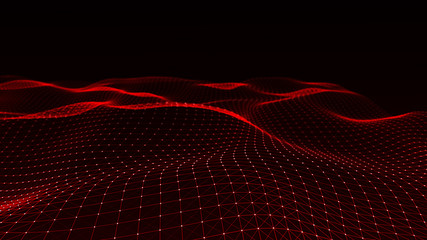 Aufkleber - Abstract digital background with cybernetic particles. Plexus geometric effect Big data with compounds. Musical wave of particles. Low poly mesh. Flow. Wave. 3D rendering.