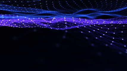 Aufkleber - Abstract digital background with cybernetic particles. Plexus geometric effect Big data with compounds. Musical wave of particles. Low poly mesh. Flow. Wave. 3D rendering.
