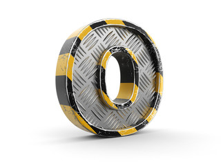Poster - Yellow striped metallic font - letter O. Image with clipping path