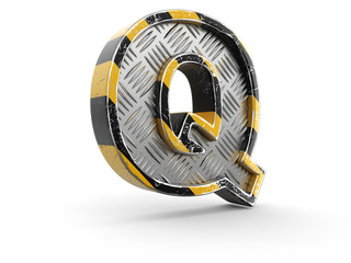 Poster - Yellow striped metallic font - letter Q. Image with clipping path