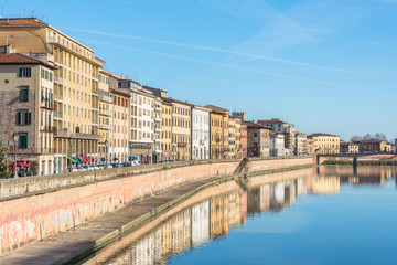 Wall Mural - View on embankment of Arno river Pisa, Italy.