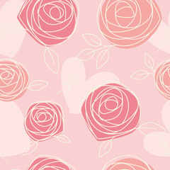 Wall Mural - seamless pattern of hand drawn roses and hearts