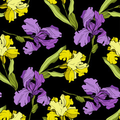 Wall Mural - Vector Iris floral botanical flower. Seamless background pattern. Fabric wallpaper print texture.