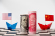 America dollar and Yuan banknote on chessboard with USA and China flags. Its is symbol for tariff trade war crisis between biggest economic country in the world.