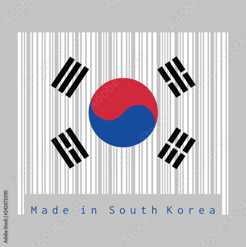 Fotografía Barcode set the color of South Korea flag, the white color with Taegeuk and black trigrams on black background