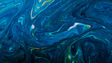 Neon Psychedelic Paints Are Mixed In A Black Liquid, Abstract Patterns Spread