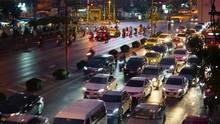 Bangkok, Thailand - December 30, 2018 : Traffic Moment On Rama IV Road At Night In Bangkok, Thailand
