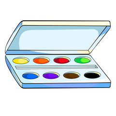 watercolor paints in a box for a drawing. illustration