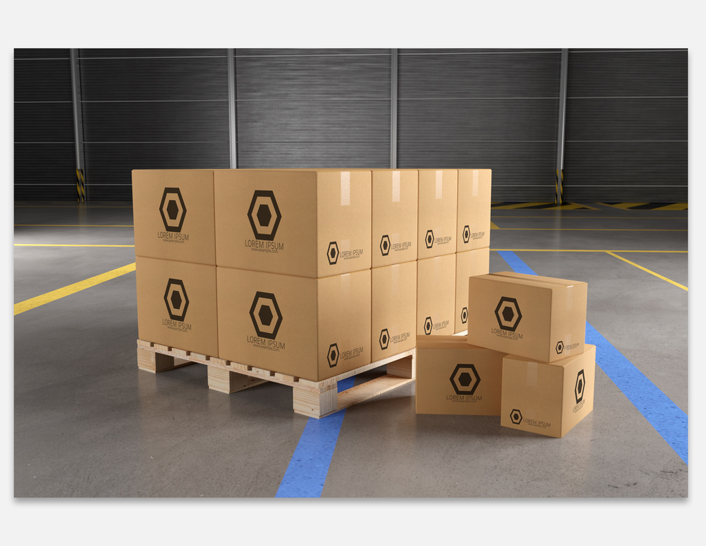 Download Cardboard Boxes In A Warehouse Mockup Stock Template Adobe Stock