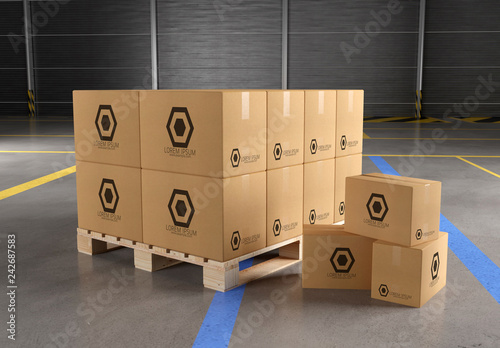 Download Cardboard Boxes In A Warehouse Mockup Stock Template Adobe Stock