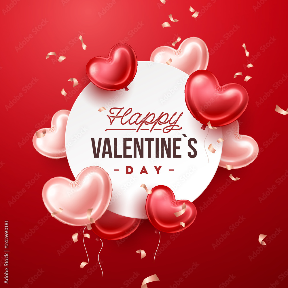 Valentines Day banner with heart shaped balloons. Holiday vector ...