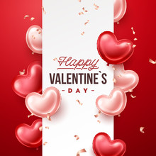 Valentines Day Banner With Heart Shaped Balloons. Holiday Vector Illustration Banner
