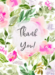 Watercolor Flower Thank You Note Background Card