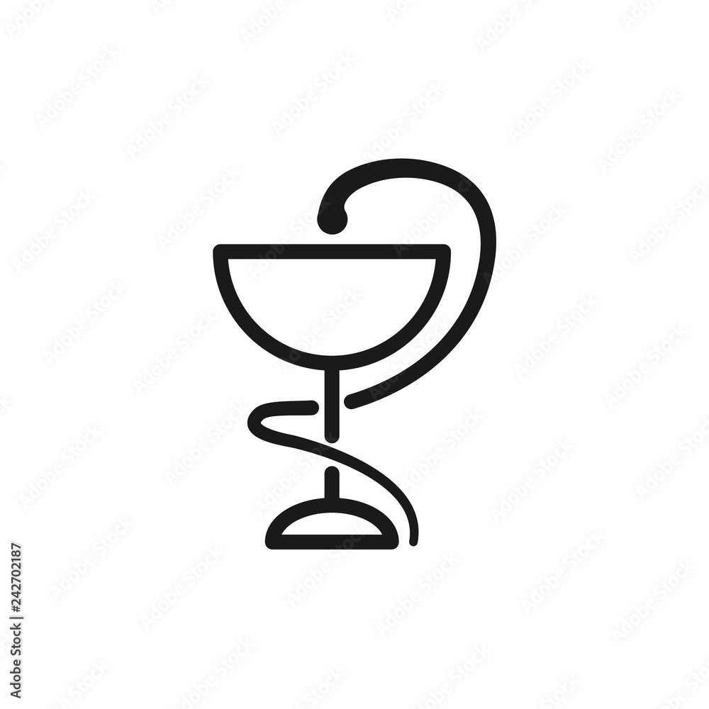 Pharmacy vector illustration. Pharmacy icon with caduceus symbol, bowl with  a snake. Medical symbol snake with cup vector illustration on white  background. Stock Vector | Adobe Stock, image size:1000x1000
