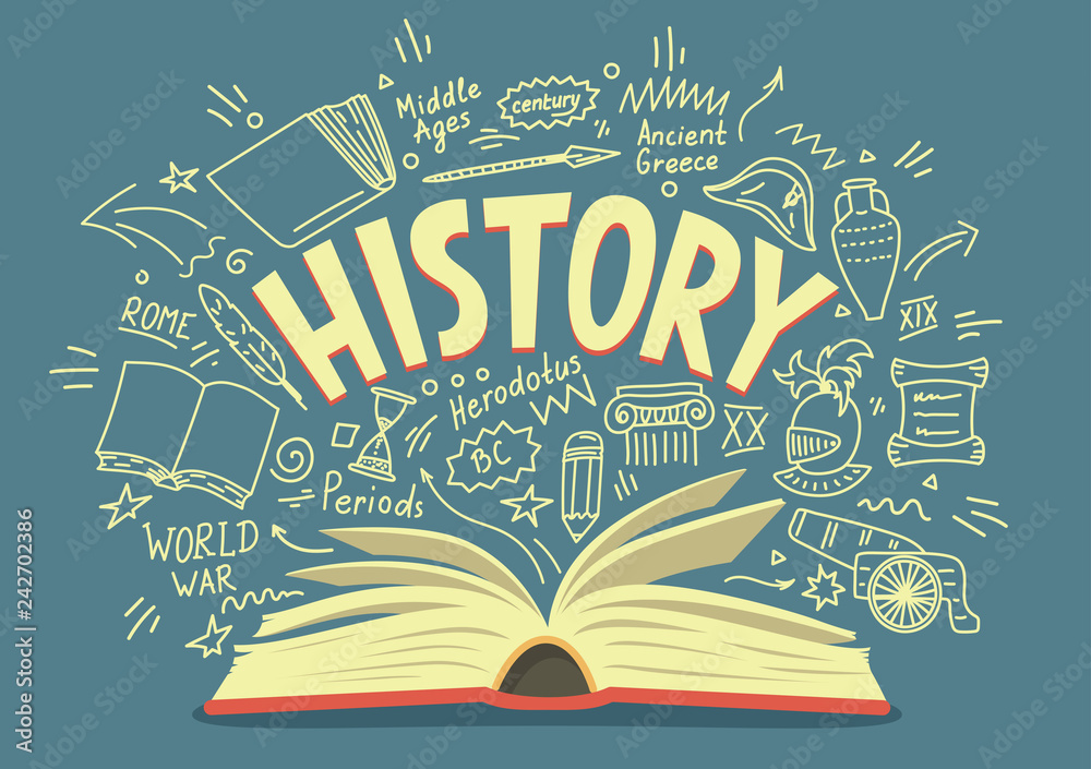 History doodles with lettering.  - obrazy, fototapety, plakaty 