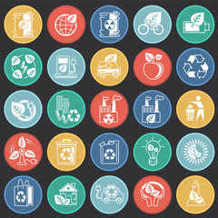 Fototapete - Ecology icons set on color squares background for graphic and web design, Modern simple vector sign. Internet concept. Trendy symbol for website design web button or mobile app