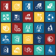 Fototapete - Ecology icons set on color squares background for graphic and web design, Modern simple vector sign. Internet concept. Trendy symbol for website design web button or mobile app